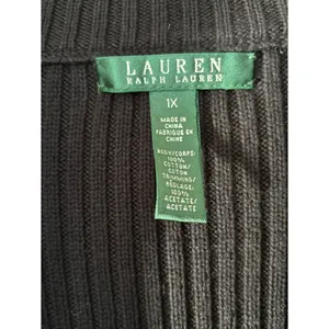 Lauren Ralph Lauren Cardigan Sweater Black White Herringbone thumbnail 3
