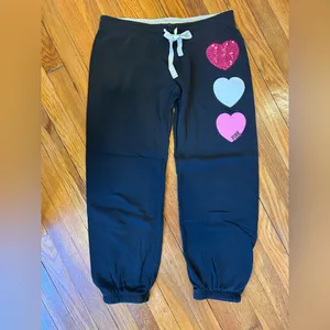 PINK Victoria's Secret Vintage Black Joggers with Heart Accents thumbnail 2