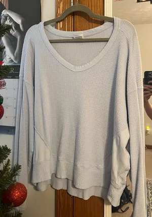 Aerie Waffle V-neck sweatshirt thumbnail 1