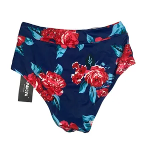 Avanova Floral High Waist Swimsuit Bottoms Womens Medium Red Blue Bikini Bottom thumbnail 2