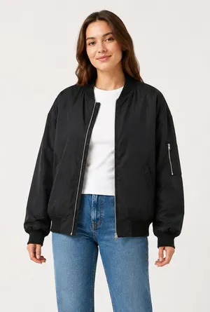 Abercrombie Black Insulated Bomber Jacket Women’s M Water Resistant thumbnail 1