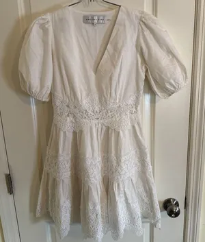 Endless Rose‎ Lace Trim Puff Sleeve Minidress White Sz S Coquette Cottage Core thumbnail 1
