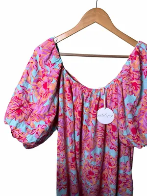 Petal + Pup Leyden Pink Floral Puff Sleeve Midi Dress US 8 NWT thumbnail 4