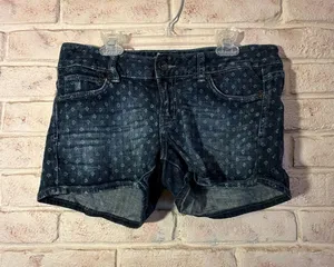 H&M L.O.G.G. Dark Wash Printed Denim Jean Shorts thumbnail 1