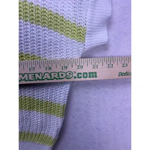 EVEREVE Short Sleeve Sweater Womens XS White Lime Striped Cotton Knit Pullover thumbnail 4