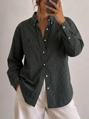 Ralph Lauren Plaid Oversized Button Down Shirt Size Large XL Women’s Green Blue thumbnail 1