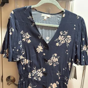 Abound Nordstrom Navy Blue Floral Button Front Smocked‎ Waist Mini Dress Small thumbnail 4