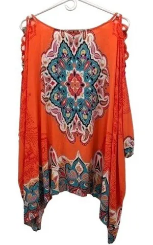 Melissa Paige Blouse Womens L Used Orange Blue thumbnail 1