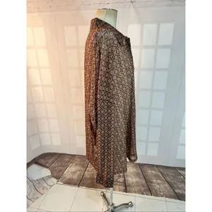 ASOS Design Brown Geometric Floral Print Semi Sheer Long Sleeve Blouse Size 24 thumbnail 4