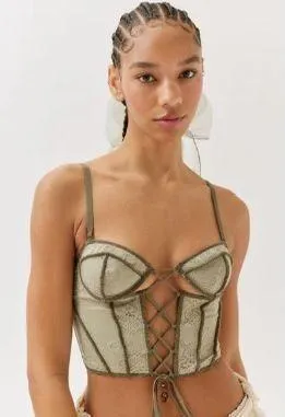 Urban Outfitters Corset Top Lace Up Green Small / XS thumbnail 1