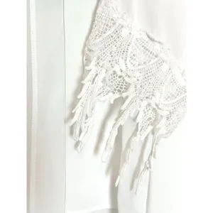 Anthropologie Ivory Sheer Kimono Cardigan Size L Crochet Lace Sleeve Fringe Boho thumbnail 4