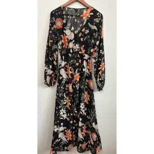 Bellambra Black Floral Sheer Maxi Dress Sz L Button‎ Front V Neck Made in Italy thumbnail 8