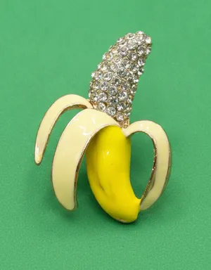 Enamel Half Skinned Banana Brooch Inlaid with Rhinestone thumbnail 1