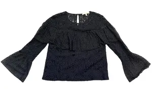 7 For All Mankind Black Sheer Ruffled Blouse with Bell Sleeves thumbnail 1