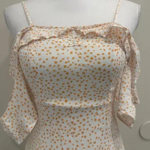 For‎ Love & Lemons Aurora Ruffle Mini Dress White Orange Star Print XS Celestial thumbnail 4