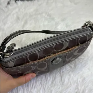 COACH y2k Gray Silver Signature Canvas Mini Purse Wristlet thumbnail 3