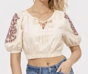 NWT Universal Thread Boho Embroidered Peasant Crop Top XS Cottagecore thumbnail 1