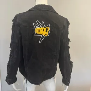 Cello Patch & Frayed Black Denim Jacket thumbnail 7