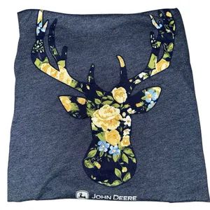 John Deere Women's Graphic Tee Deer Floral Print Blue Gray Short Sleeve Large thumbnail 1