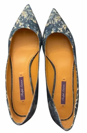 Ralph Lauren Purple Label Woven Denim Floral Women’s Point Toe Flat SZ 39.5 9.5 thumbnail 1