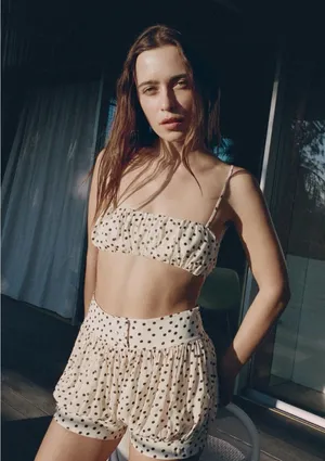 ZARA Polka Dot Cream Elastic Bloomer Shorts thumbnail 1