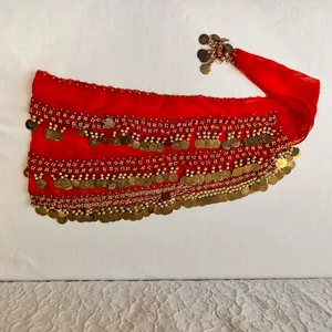 Belly Dance Costume Size M-L Red Golden Coins Halter Top & Hip Scarf thumbnail 12