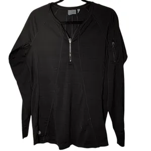 ATHLETA L Black Long Sleeve 1/4 Zip Up Shirt Tee T-shirt Activewear Top Wicking thumbnail 2