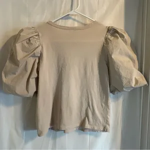 H&M Puff Sleeve Blouse Medium Tan‎ Beige Cottagecore Peasant Romantic Lagenlook thumbnail 2