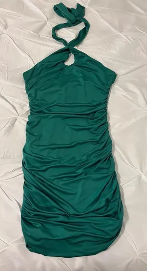 Princess Polly green halter neck mini dress thumbnail 1