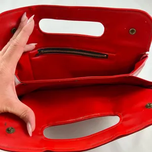 Red patent handle flap clutch thumbnail 5