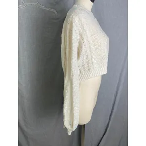 Wild Fable‎ Cream Cable Knit Cropped Sweater Embroidered Floral Cottagecore XS thumbnail 9