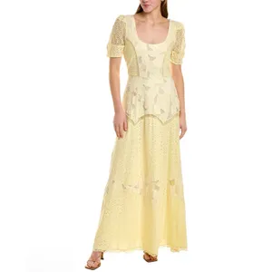 NWT‎ LoveShackFancy Nella EyeletPatchwork Maxi Dress Yellow Sz 2 $695 thumbnail 5