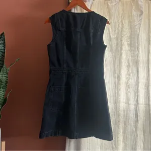 Madewell Denim Cap-Sleeve‎ Mini Dress in Tarrybrook Wash Black V-Neck NWT Size 4 thumbnail 7