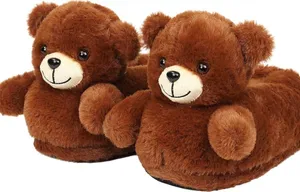 Amazon Brown Plush Bear Soft Slippers thumbnail 1