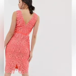 ASOS Paper Dolls‎ Coral Lace V Neck Bodycon Pencil Cocktail Dress Sz 8 NWT thumbnail 15