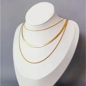 3mm Gold Herringbone Necklace | Gold Plated Sterling Silver‎ thumbnail 3