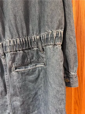 Madewell Denim Long-Sleeve Button-Front Cotton Romper in Rushland‎ Wash Size XXL thumbnail 12