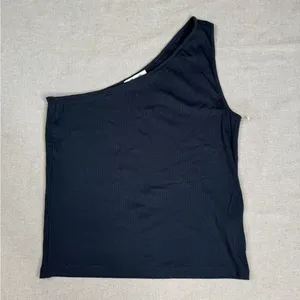 Madewell One-Shoulder Ribbed Tank Top Womens XL Black Slim Stretch Fitted thumbnail 8