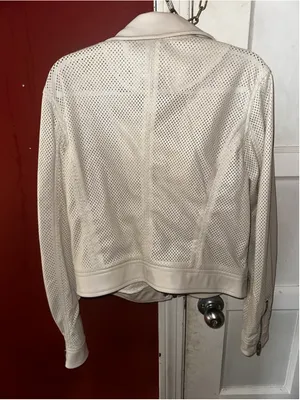 BLANKNYC Perforated Faux Leather Moto Jacket Cream Off White Biker Zip Medium thumbnail 6