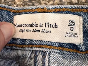 Abercrombie & Fitch Blue High Rise Mom Jeans Shorts Womens 0 Festival Distressed thumbnail 4