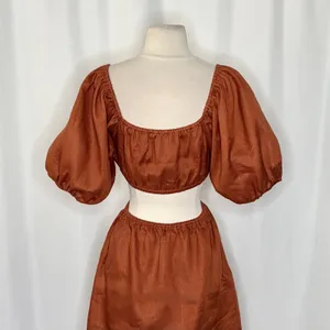 Revolve FAITHFULL THE BRAND‎ Almero Linen Dress Brown Plain Spice Party X-Small thumbnail 10