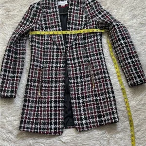 Calvin Klein Women’s Black, White, and Red Plaid Blazer Jacket Size 2 thumbnail 12