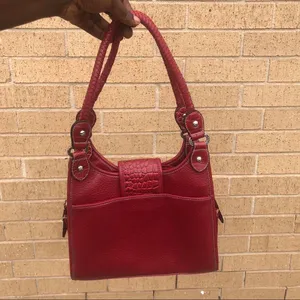 Vintage Y2K 90s 2000s Whimsygoth Grunge Red Shoulder Leather Hand Bag Purse Braided Strap Measurement in pics thumbnail 2