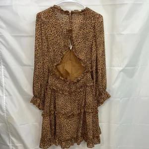Women's brown leopard print ruffle deep v-neck flowy long‎ sleeve casual dress S thumbnail 8