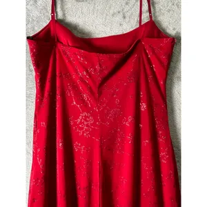 Vintage Y2K Femme Fatale Red Glitter Floral Slip Maxi Dress Romantic Goth Glam M thumbnail 4