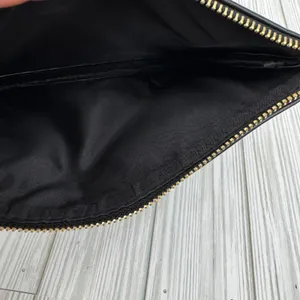 YSL Beaute make up cosmetic bag pouch logo vegan leather zipper black gold thumbnail 5