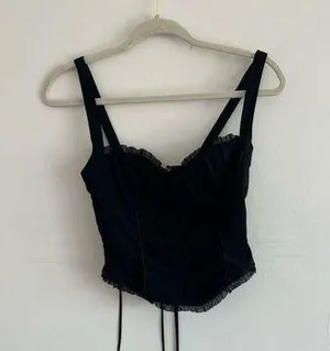 Tiger Mist XC Lace Up Black Crop Corset Blouse thumbnail 1