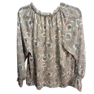 BTFL-life Blouse Womens Small Beige‎ Animal Print Ruffle Keyhole Boho Career thumbnail 5