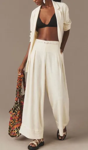 Anthropologie Linen Blend City Beach Trouser Pants, Size 6 thumbnail 1