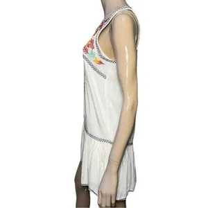 Lovers + Friends Womens Size S White Drop Waisted Mexican Embroidered Tank Dress thumbnail 3
